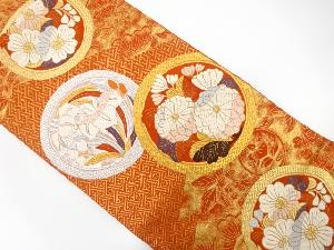 丸に菊・菖蒲・桜模様織り出し袋帯